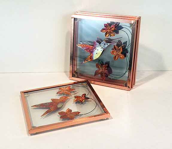 Copper Collage Coasters - Hummingbirds